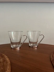 VITROSAX ITALY Coffee Cappuccino Glass Mug with Stainless Steel Handle Set of 2 - Picture 1 of 6