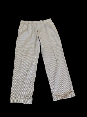 Pantalones Berle Azul Blanco Seersucker Plisados Puños 36R Algodón 29” Entrepierna Foto 1 de 4