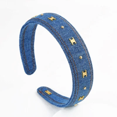 Blue denim gold badge elastic hair tie women's hair pin hair clip tiara - Image 1 of 4