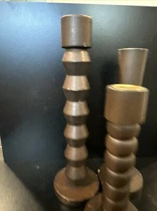 3 Wooden Taper Candle Holders - Picture 1 of 6
