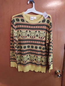 Boys Pokemon Pikachu Ugly Christmas Sweater Winter Yellow Holiday L - Picture 1 of 5