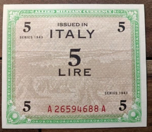 1943 Vereinigte D'Italia Besetzung Amerikanische 5 Am-Lire ( Fior Di Druck - Bild 1 von 2
