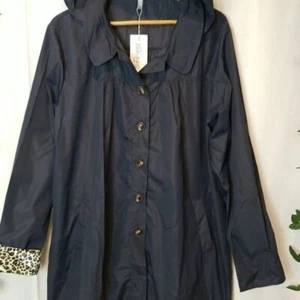 Meaneor Windbreaker Spring Hooded Waterproof Raincoat Jacket Mid Length Navy - Picture 1 of 14