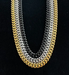 Collar/Pulsera Cadena Cubana Miami 8mm Oro 18K/Plata/Negro SS Alta Calidad - Imagen 1 de 8