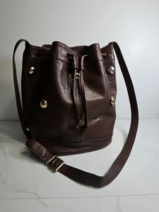 Jetset Dark ChocoBrown Leather Drawstring Bucket Style Crossbody Purse 13x10x7" - Picture 1 of 7