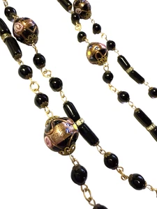 Vintage Murano Wedding Cake Bead Necklace Aventurine Pink Roses Art Glass 78cm - Picture 1 of 6