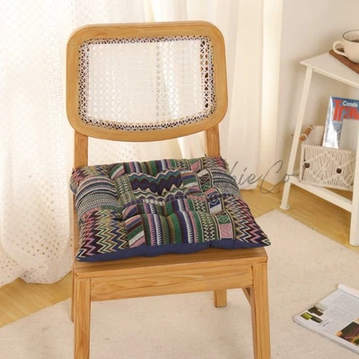 Handmade Cotton Chair Pad Black Seat Cushion Boho Dining Chair Pad  With Tie - Image 1 of 4
