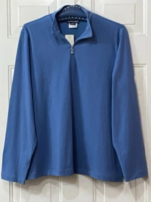 NWT Lands'End Sz XL Womens Cotton Blend 1/4 Zip Knit Top Active Tee Steel Blue - Image 1 of 4