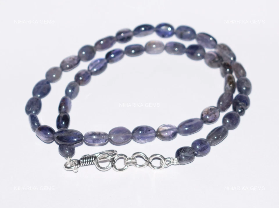 Collar de plata de ley 925 con cuentas de iolita natural aniversario madre joyería Foto 1 de 4