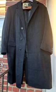 VTG Black Cashmere TopCoat HartSchaffnerMarx Silver Trumpeter 40 42 M/L USA - Picture 1 of 6