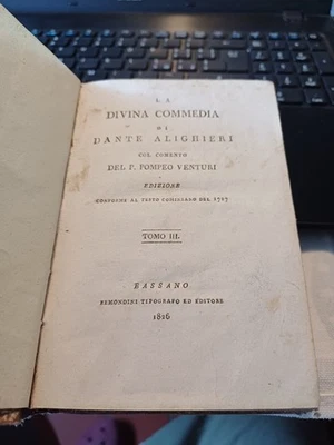 libro LA DIVINA COMMEDIA TOMO 3  PARADISO POMPEO VENTURINI 1826 BASSANO - Immagine 1 di 4