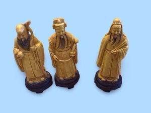Three Vintage Chinese Carved Yellow Resin Figures - Picture 1 of 10
