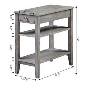 Convenience Concepts End Table 24" H X 11.25" W, Wood Frame W/ 3 Tiers In Gray - Picture 1 of 6