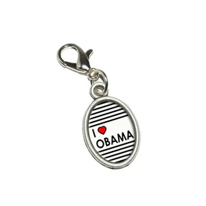 I Love Herz Obama - Antik Armband Anhänger Oval Charm mit Karabinerverschluss - Bild 1 von 1