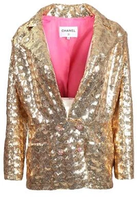 CHANEL GOLD 2023 SEQUIN BLAZER FR 46 UK 18 - Picture 1 of 6