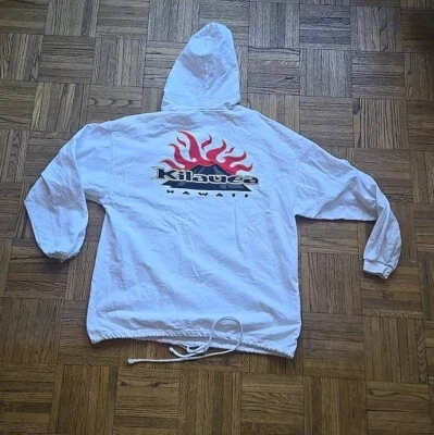 复古 Crazy Shirts 连帽衫 Kilauea 夏威夷白色超大尺寸 L 夏威夷火山 — 第 1/4 张图片