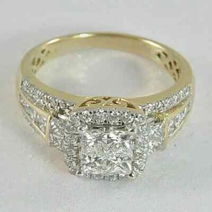 3Ct Princess Cut Lab Created Diamond 14K Gold Finish Engagement Cluster Ring - Picture 1 of 6