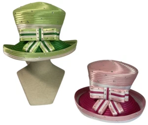 Easter, Mothers Day, weddings Kentucky Derby Satin Ribbon Hat with rhinestones - Picture 1 of 3