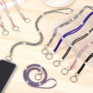 Bling Rhinestone Phone Lanyard Hanging Cord Chain Straps Crystal Anti-lost Rope - Photo 1 sur 26