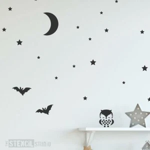Owl, Moon & Stars Stencil Set - Nursery Wall Decoration Stencils for Home Decor - Picture 1 of 3