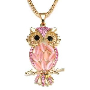 Damen Halskette Anhänger Eule Gold Rosa Strass Zweig Feier Geschenk Party Strand - Bild 1 von 1
