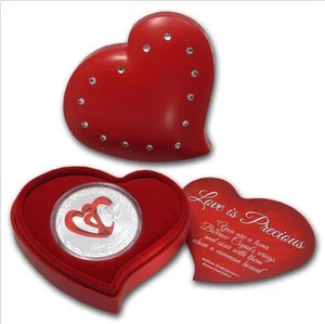 2013 2$ Love is Precious Red Hearts 1 Oz Silver Coin Gift for Anniversary - Picture 1 of 4