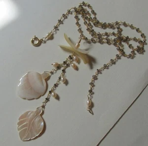 lange Rauchquarz Zuchtperlen Perlmutt Anhänger-Kette 585 14K Gold GF Rauch Topas - Bild 1 von 12