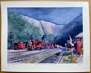 Lehigh Valley RR ALCOs, Caboose, Jim Thorpe PA. James Mann última impresión artística firmada - Imagen 1 de 2