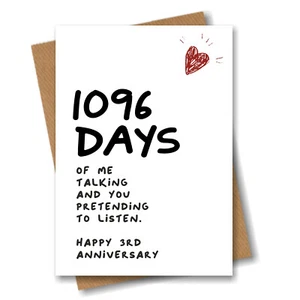 3rd Anniversary Card 1096 Days of Talking - Him Husband Boyfriend Wedding 3 year - Picture 1 of 3