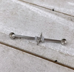 14 Gauge Clear Gem Lightning Bolt Industrial Barbell New Earring Cartilage 1.5” - Picture 1 of 1