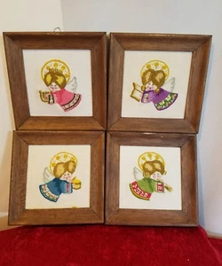 VINTAGE HANDARBEIT BUCILLA ENGEL BESTICKT KLEINE BILDER TROMMEL HARFE  - Bild 1 von 2