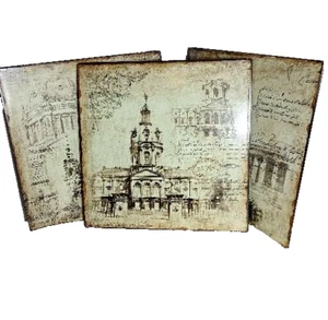 Rustic architecture building Prints Set of 3 on metal home/office decor 30cm - Picture 1 of 5