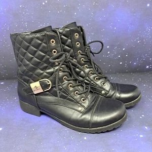 G By Guess Combat Boots Women Size 8 M Black GGBYSON-T Quilted Zip Up Buckle - Picture 1 of 15
