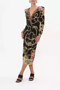 new CAMILLA JEALOUSY AND JEWELS V NECK CROSS FRONT DRESS CRYSTALS XL - Picture 1 of 7