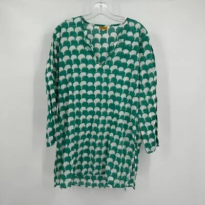Roberta Roller Rabbit Womens Pullover Cotton Top Size M Tunic Green White Beachy - Image 1 of 4
