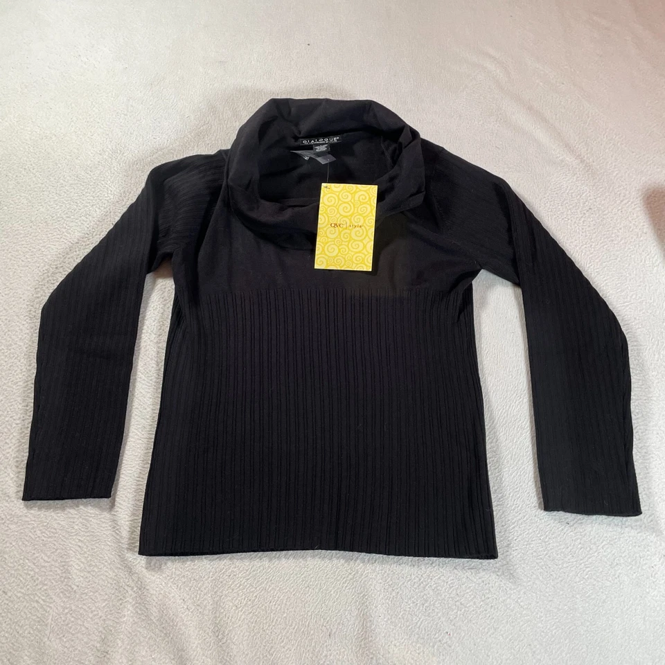 Diálogo Suéter Mujer Grande Negro Capucha Cuello Pullover Top Minimalista Modesto Foto 1 de 4