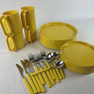 Heller Massimo Vignelli Yellow 24 pc Dinnerware Set Mugs Plates Anacapa Utensils - Picture 1 of 19