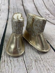 Michael Kors Infant Size 4 Baby Gold Fur Lines Zip Boots Booties New
