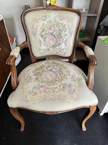 Pair Vintage French Louis XV Courting Tapestry Fauteuil Armchair Chateau D'ax Cover