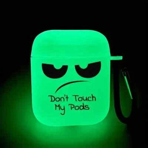 For Apple AirPods 1/2 Case Cover with "Don't Touch My Pods' Glow-in-the-Dark - Picture 1 of 2