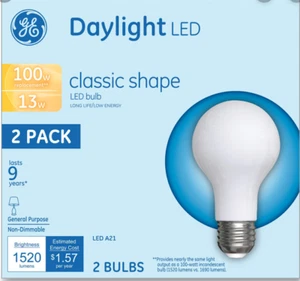2 Pack GE Daylight LED Classic Shape Bulb 13 Watt 100 Watt Replacement A21 - Picture 1 of 1