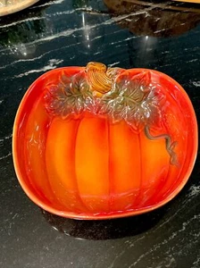 Harvest Decorative Ceramic Textured 9” Fall Pumpkin Bowl / Dish - Picture 1 of 5