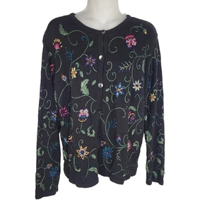 Cárdigan floral bordado Talbots de colección para mujer talla 8 mezcla de lino Cottagecore Boho - Imagen 1 de 8