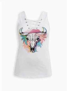 Torrid Foxy Slim Fit Graphic V Neck Lace Up Tank White 3 3X 22 24 #B06240 - Picture 1 of 4