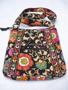 Vera Bradley~HIPSTER PURSE~ Orange, Purple, Aqua, Tan Floral on Black - Picture 1 of 2