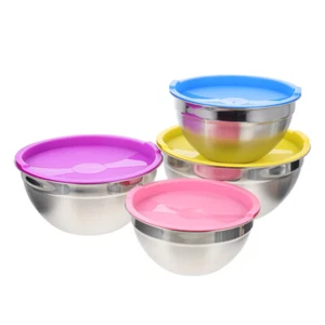 4 Pcs Stainless Steel Mixing Bowl Set Metal Cooking Bowls Serving with Lid - Picture 1 of 12