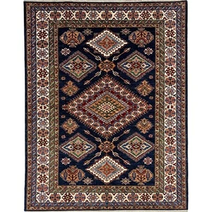 Alfombra de lana afgana oriental súper kazaja azul hecha a mano (5'9" x 8'4") - Imagen 1 de 14