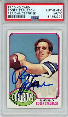Roger Staubach Autographed 1976 Topps #395 Trading Card PSA Slab 43551 - Image 1 of 2