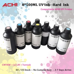 ACHI 8*500ML UV Ink CYMKW+Varnish+LC+LM UV Ink For 6090 XP600 TX800 UV Printer - Afbeelding 1 van 10