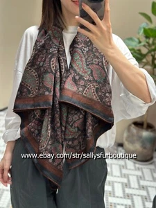 Jacquard 70% Cashmere & 30% Silk Wrap Scarf Paisley Print Stole Shawl 53" - Picture 1 of 12